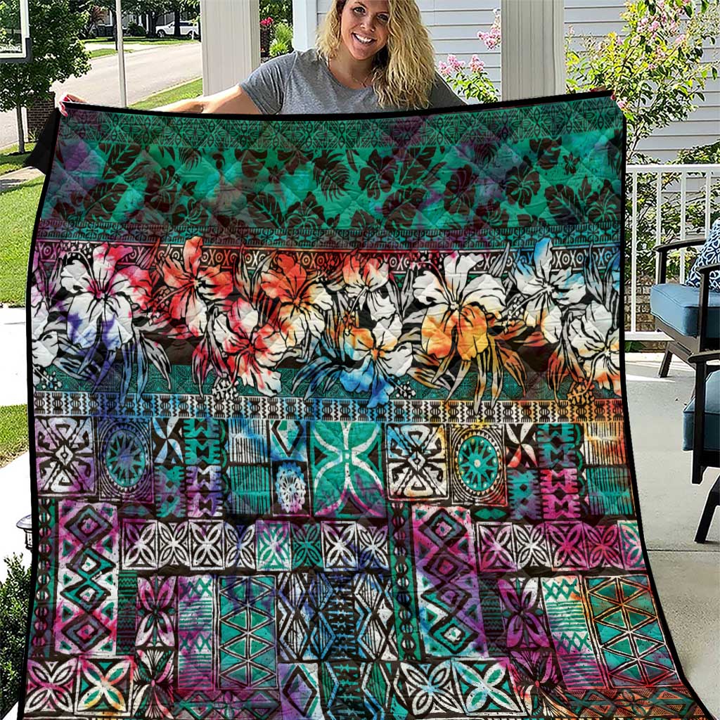 Pacific Hibiscus Tapa Tribal Vintage Quilt Turquoise Motif LT9 Turquoise - Polynesian Pride