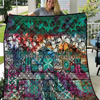 Pacific Hibiscus Tapa Tribal Vintage Quilt Turquoise Motif LT9 Turquoise - Polynesian Pride