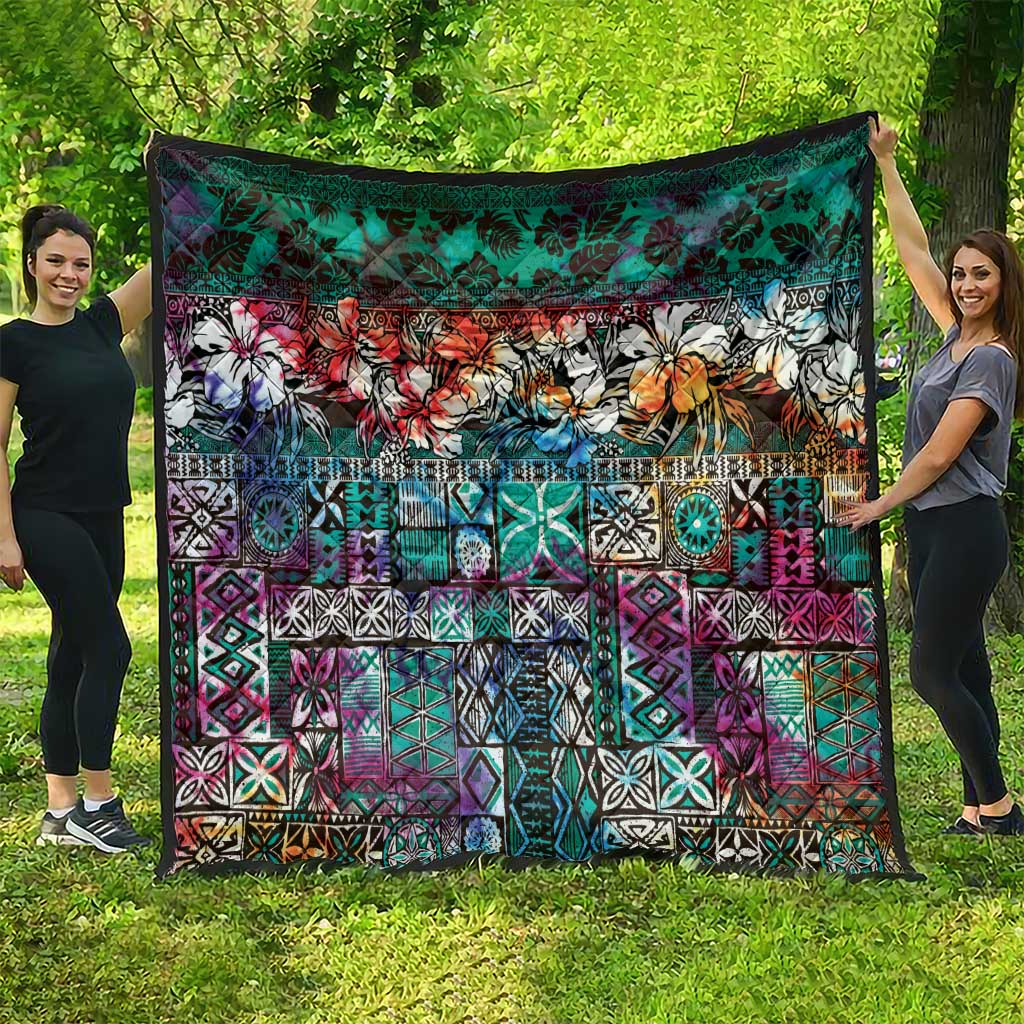 Pacific Hibiscus Tapa Tribal Vintage Quilt Turquoise Motif LT9 - Polynesian Pride