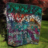 Pacific Hibiscus Tapa Tribal Vintage Quilt Turquoise Motif LT9 - Polynesian Pride