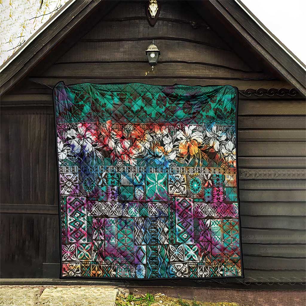 Pacific Hibiscus Tapa Tribal Vintage Quilt Turquoise Motif LT9 - Polynesian Pride
