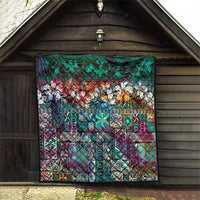 Pacific Hibiscus Tapa Tribal Vintage Quilt Turquoise Motif LT9 - Polynesian Pride