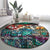 Pacific Hibiscus Tapa Tribal Vintage Round Carpet Turquoise Motif