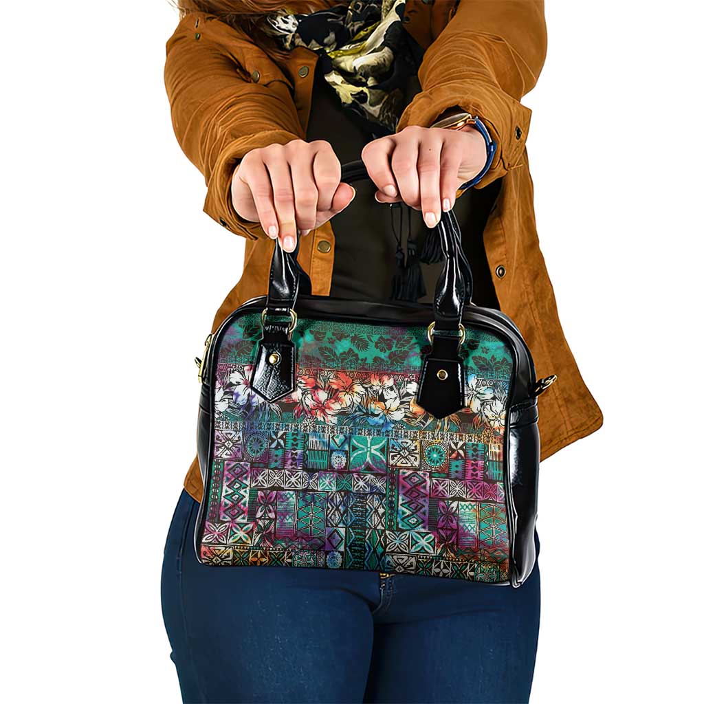 Pacific Hibiscus Tapa Tribal Vintage Shoulder Handbag Turquoise Motif LT9 One Size Turquoise - Polynesian Pride