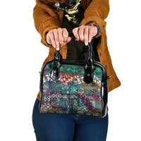 Pacific Hibiscus Tapa Tribal Vintage Shoulder Handbag Turquoise Motif LT9 One Size Turquoise - Polynesian Pride