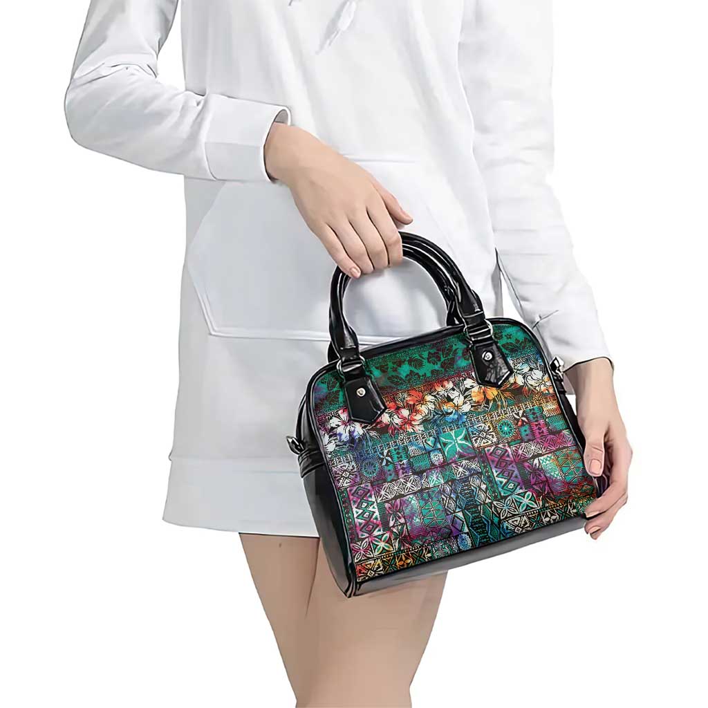 Pacific Hibiscus Tapa Tribal Vintage Shoulder Handbag Turquoise Motif LT9 - Polynesian Pride
