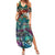 Pacific Hibiscus Tapa Tribal Vintage Summer Maxi Dress Turquoise Motif