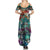 Pacific Hibiscus Tapa Tribal Vintage Summer Maxi Dress Turquoise Motif