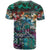 Pacific Hibiscus Tapa Tribal Vintage T Shirt Turquoise Motif