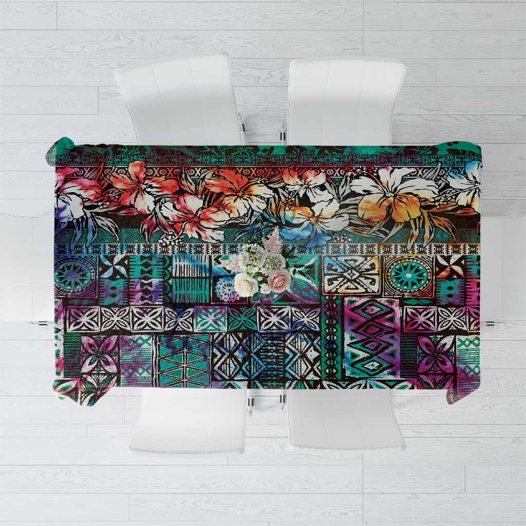 Pacific Hibiscus Tapa Tribal Vintage Tablecloth Turquoise Motif LT9 Turquoise - Polynesian Pride