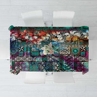 Pacific Hibiscus Tapa Tribal Vintage Tablecloth Turquoise Motif LT9 Turquoise - Polynesian Pride