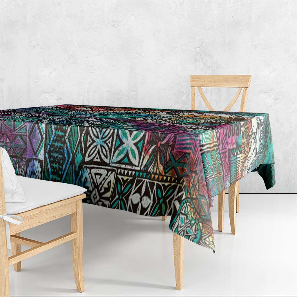 Pacific Hibiscus Tapa Tribal Vintage Tablecloth Turquoise Motif LT9 - Polynesian Pride