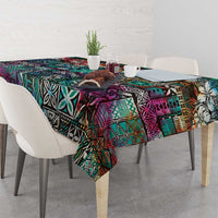 Pacific Hibiscus Tapa Tribal Vintage Tablecloth Turquoise Motif LT9 - Polynesian Pride