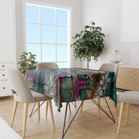Pacific Hibiscus Tapa Tribal Vintage Tablecloth Turquoise Motif LT9 - Polynesian Pride
