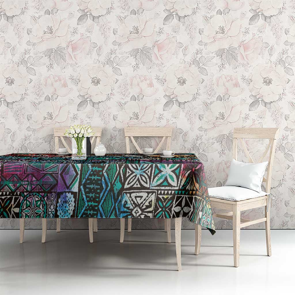 Pacific Hibiscus Tapa Tribal Vintage Tablecloth Turquoise Motif LT9 - Polynesian Pride