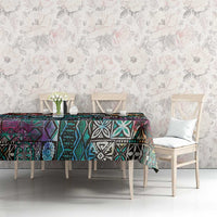 Pacific Hibiscus Tapa Tribal Vintage Tablecloth Turquoise Motif LT9 - Polynesian Pride