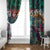 Pacific Hibiscus Tapa Tribal Vintage Window Curtain Turquoise Motif