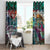 Pacific Hibiscus Tapa Tribal Vintage Window Curtain Turquoise Motif