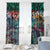 Pacific Hibiscus Tapa Tribal Vintage Window Curtain Turquoise Motif