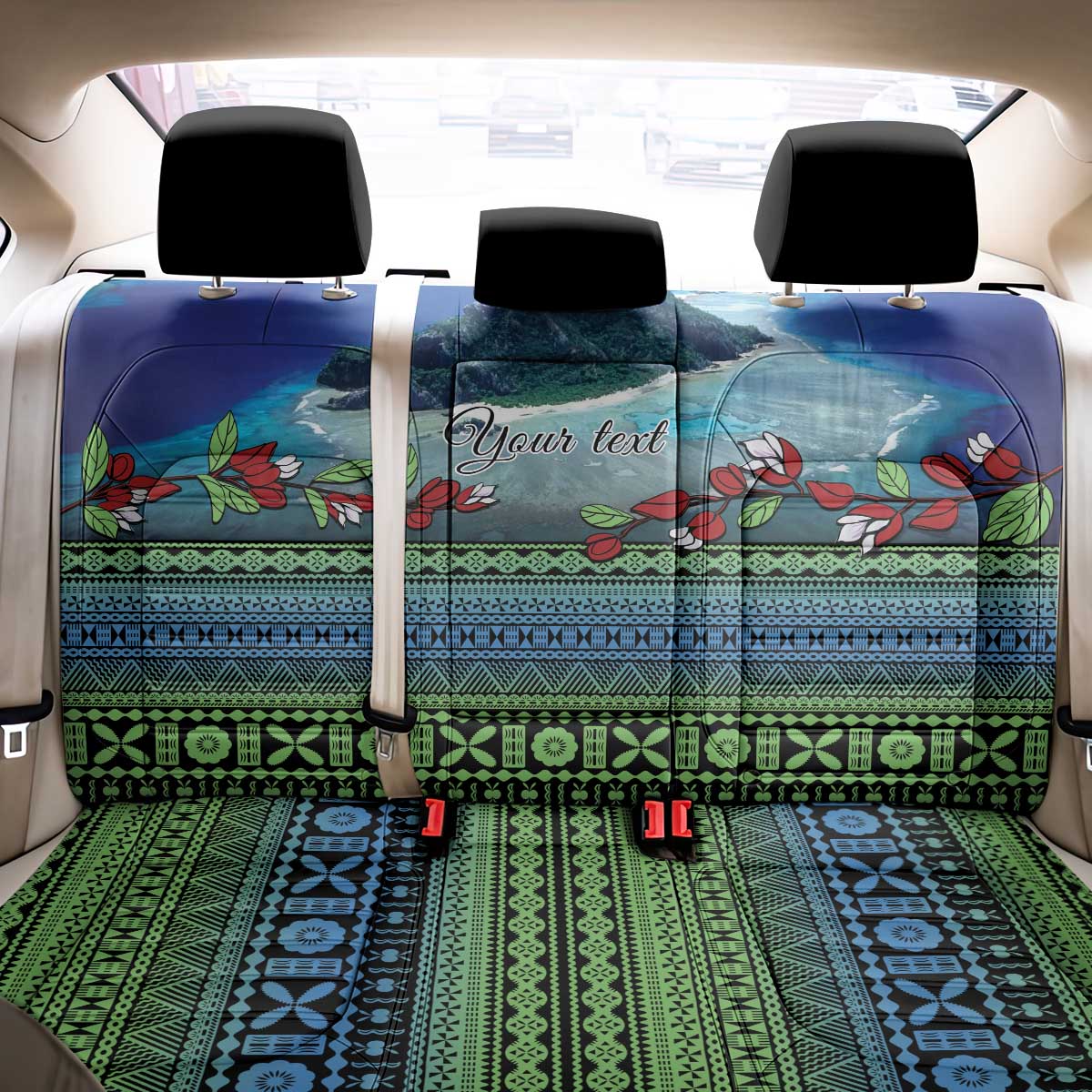 Personalised Fiji Viti Levu Back Car Seat Cover Tagimoucia and Tapa Tribal Pattern LT9 - Polynesian Pride