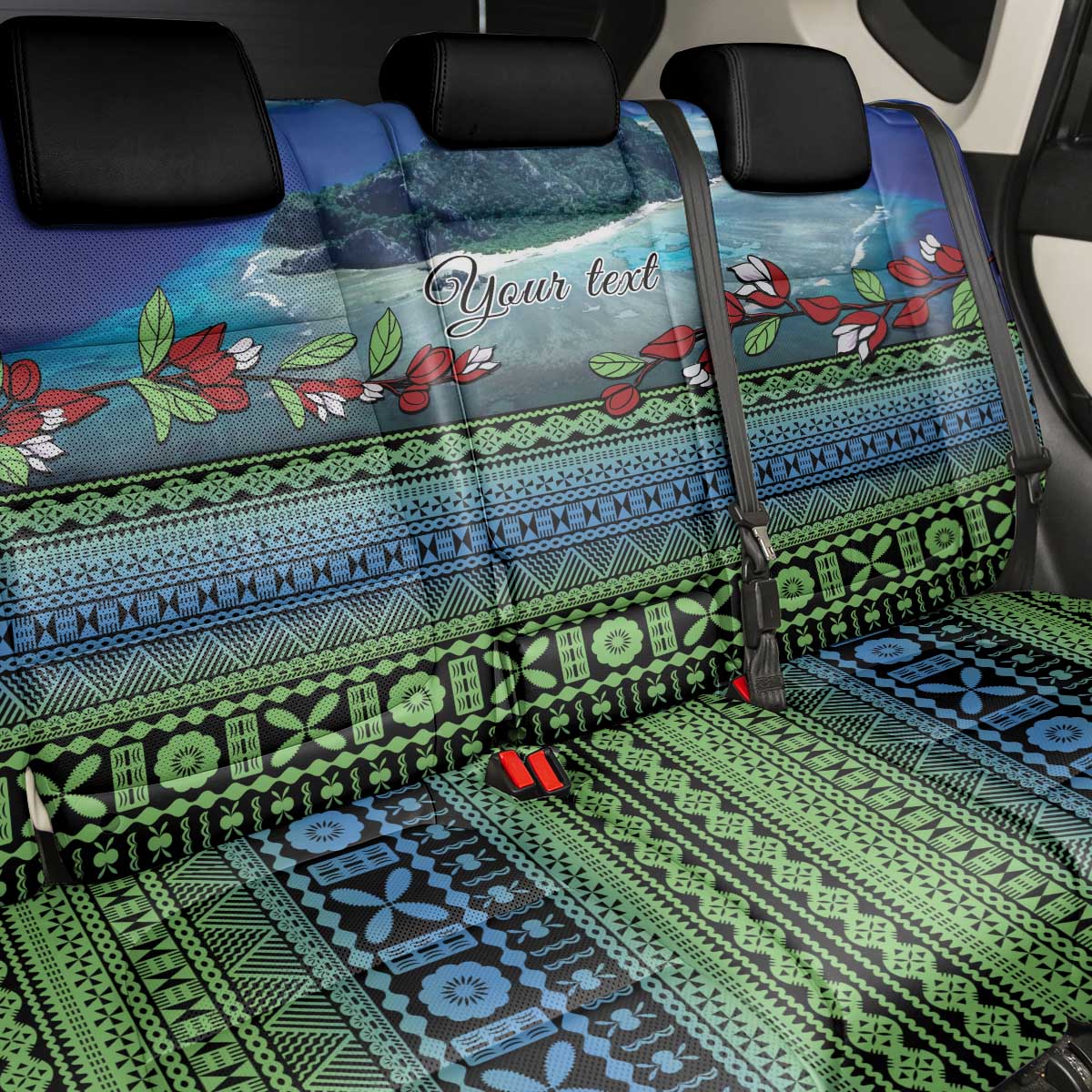 Personalised Fiji Viti Levu Back Car Seat Cover Tagimoucia and Tapa Tribal Pattern LT9 - Polynesian Pride