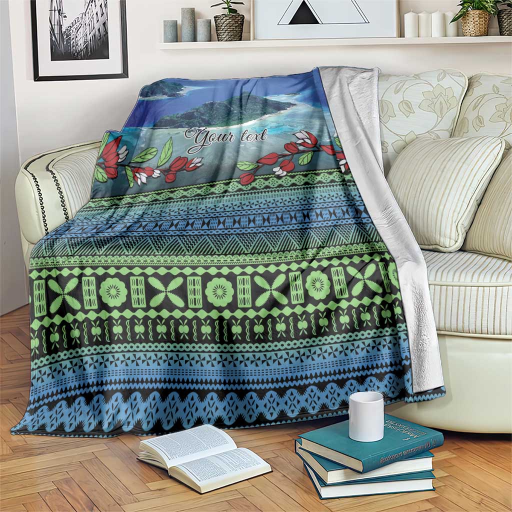 Personalised Fiji Viti Levu Blanket Tagimoucia and Tapa Tribal Pattern LT9 Blue - Polynesian Pride