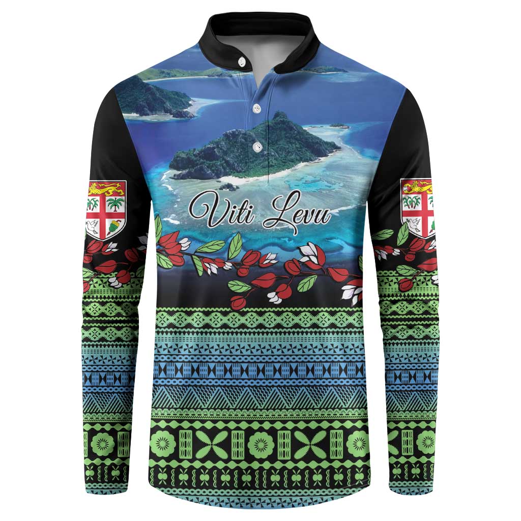 Personalised Fiji Viti Levu Button Sweatshirt Tagimoucia and Tapa Tribal Pattern LT9 Blue - Polynesian Pride