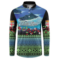 Personalised Fiji Viti Levu Button Sweatshirt Tagimoucia and Tapa Tribal Pattern LT9 Blue - Polynesian Pride