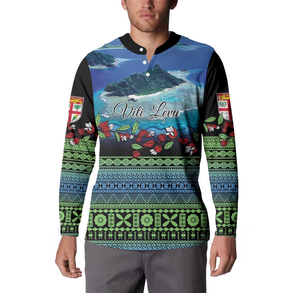 Personalised Fiji Viti Levu Button Sweatshirt Tagimoucia and Tapa Tribal Pattern LT9 - Polynesian Pride