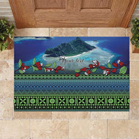 Personalised Fiji Viti Levu Rubber Doormat Tagimoucia and Tapa Tribal Pattern LT9 Blue - Polynesian Pride