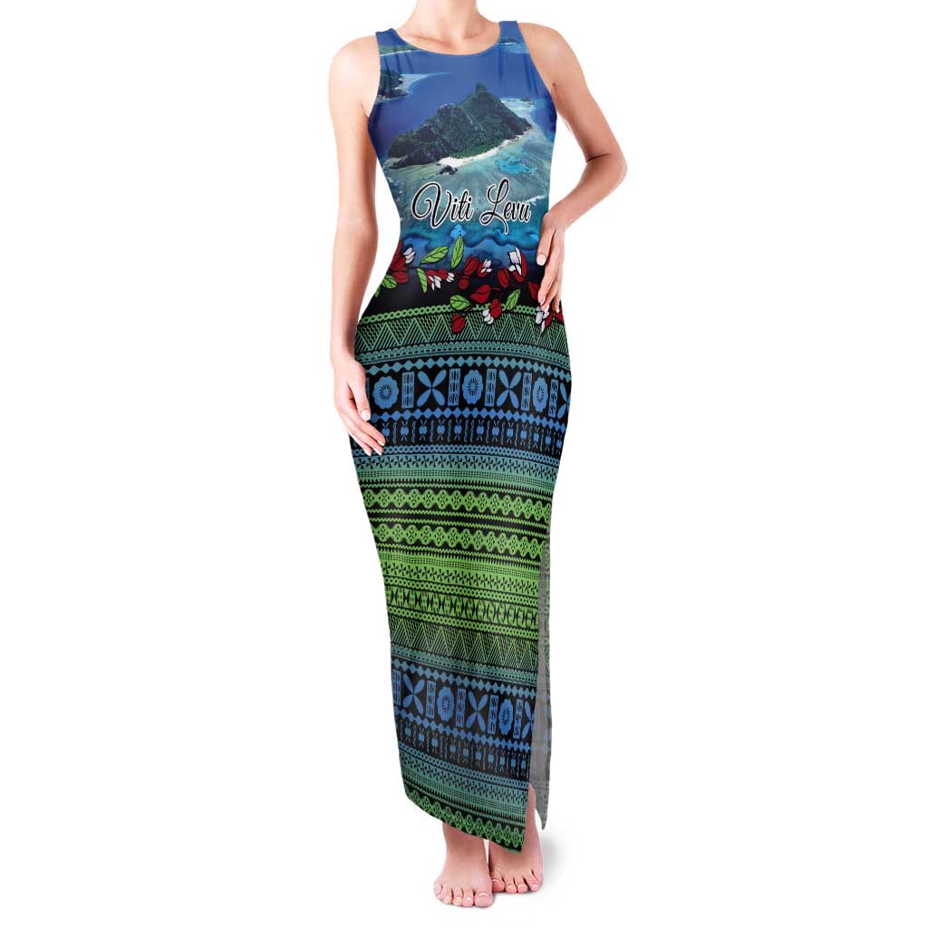 Personalised Fiji Viti Levu Tank Maxi Dress Tagimoucia and Tapa Tribal Pattern