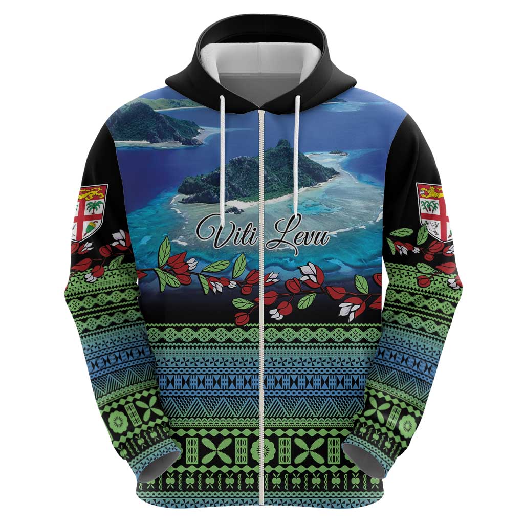 Personalised Fiji Viti Levu Zip Hoodie Tagimoucia and Tapa Tribal Pattern LT9 - Polynesian Pride