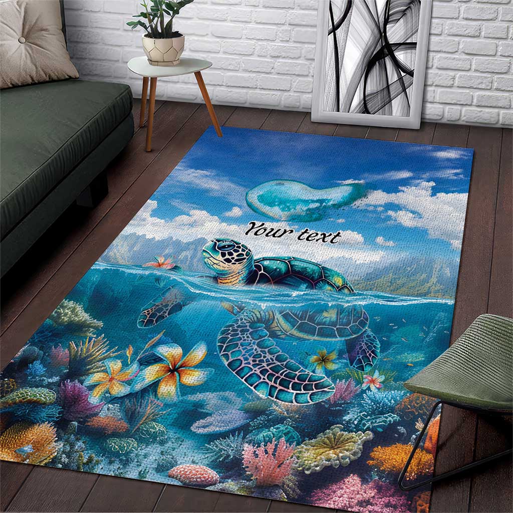 Personalised Palau Kayangel Atoll Area Rug Turtle With Coral Reef Under Water LT9 Blue - Polynesian Pride