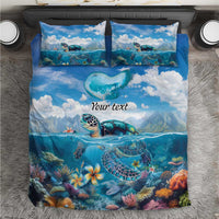 Personalised Palau Kayangel Atoll Bedding Set Turtle With Coral Reef Under Water LT9 Blue - Polynesian Pride