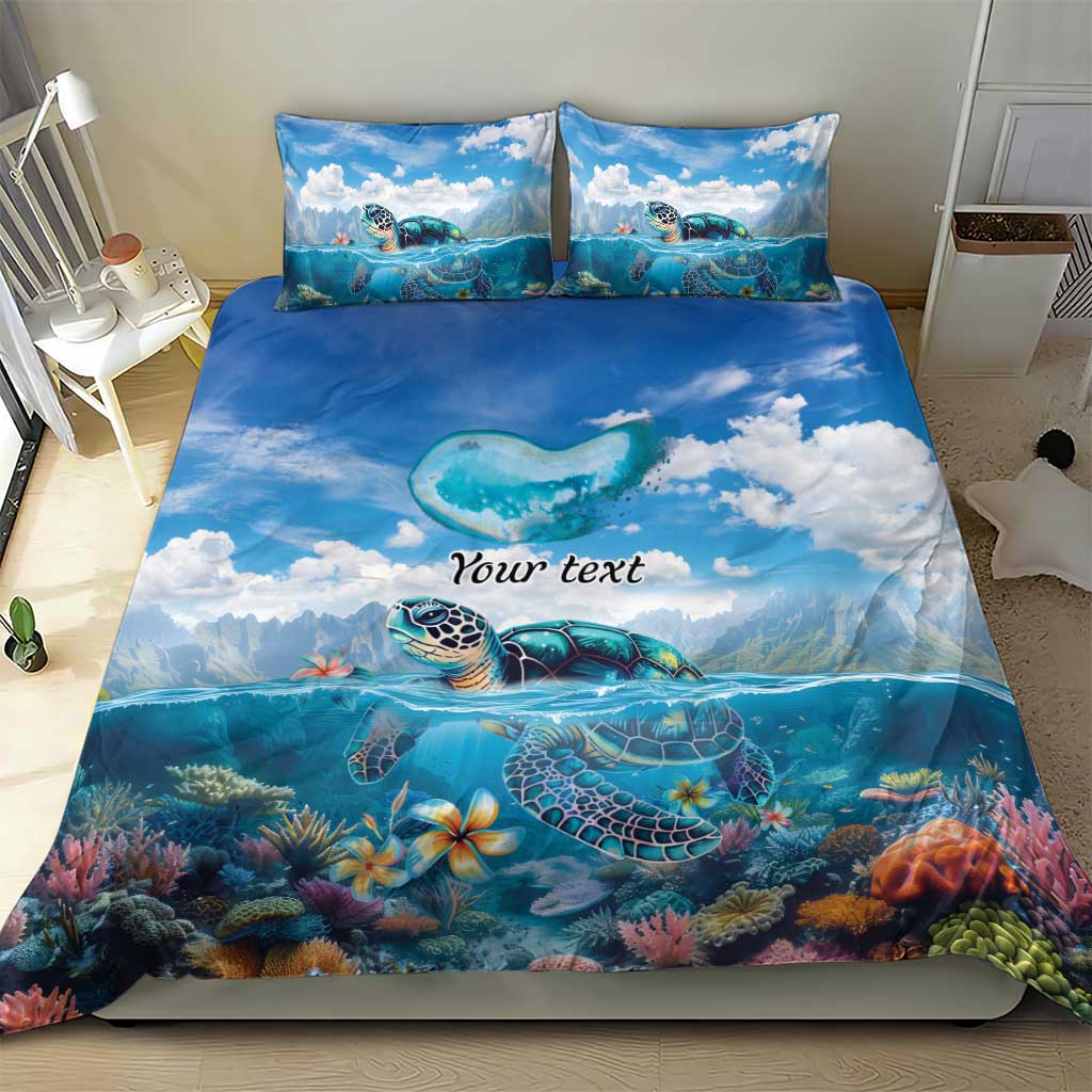 Personalised Palau Kayangel Atoll Bedding Set Turtle With Coral Reef Under Water LT9 - Polynesian Pride