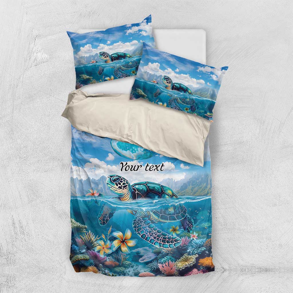 Personalised Palau Kayangel Atoll Bedding Set Turtle With Coral Reef Under Water LT9 US Twin 172cm x 218cm Blue - Polynesian Pride