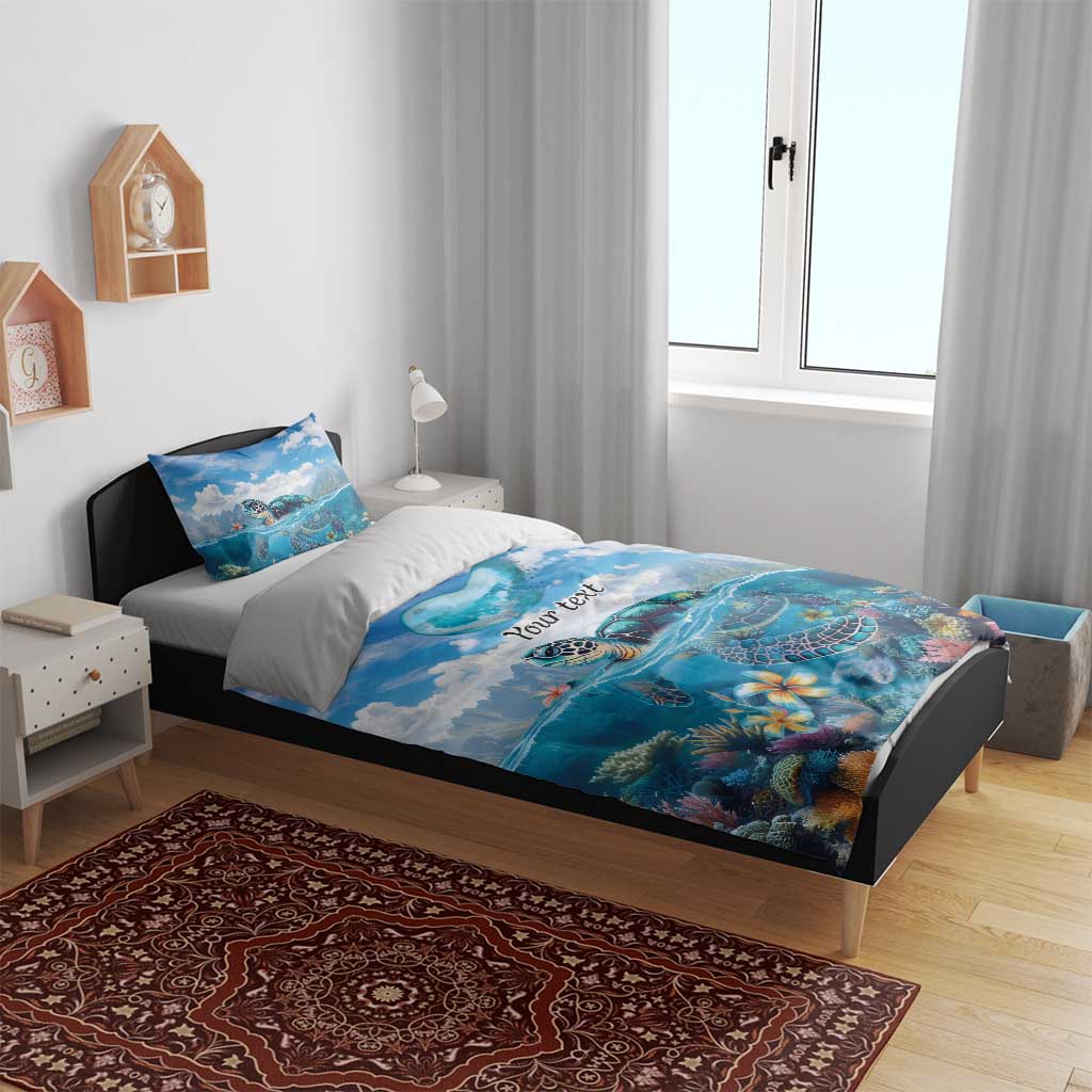Personalised Palau Kayangel Atoll Bedding Set Turtle With Coral Reef Under Water LT9 - Polynesian Pride