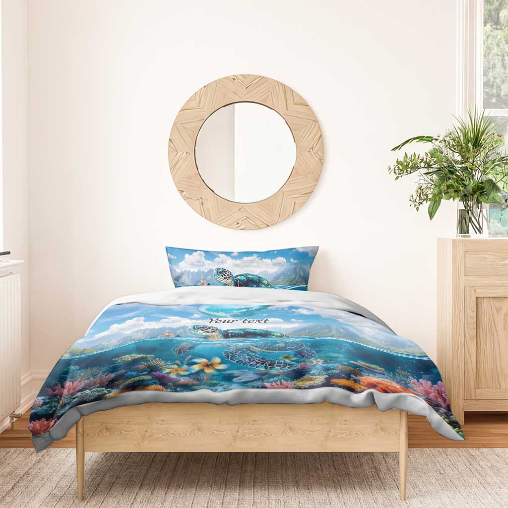 Personalised Palau Kayangel Atoll Bedding Set Turtle With Coral Reef Under Water LT9 - Polynesian Pride
