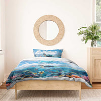 Personalised Palau Kayangel Atoll Bedding Set Turtle With Coral Reef Under Water LT9 - Polynesian Pride