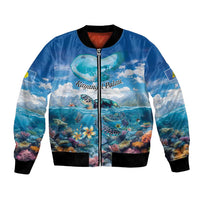 Personalised Palau Kayangel Atoll Bomber Jacket Turtle With Coral Reef Under Water LT9 Unisex Blue - Polynesian Pride