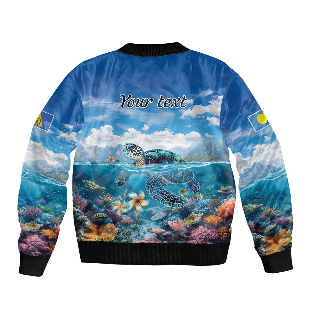 Personalised Palau Kayangel Atoll Bomber Jacket Turtle With Coral Reef Under Water LT9 - Polynesian Pride