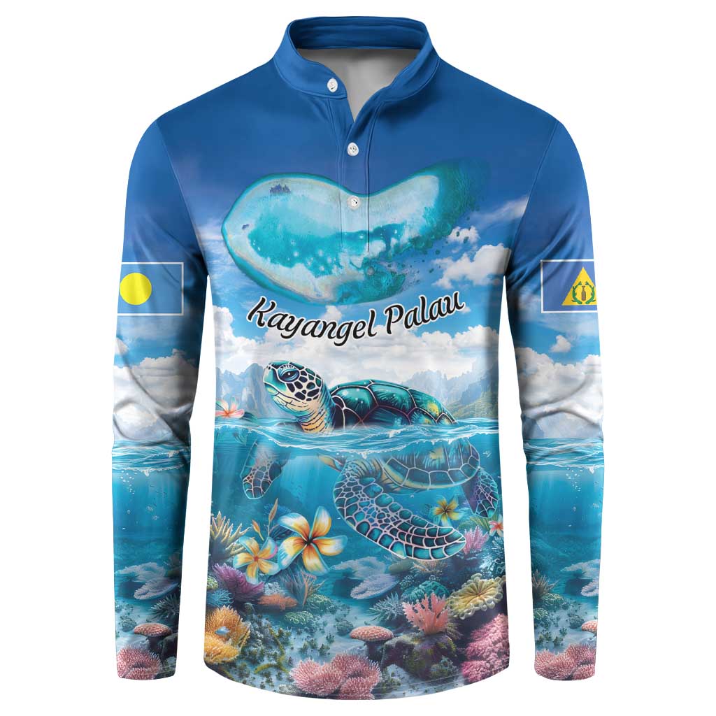 Personalised Palau Kayangel Atoll Button Sweatshirt Turtle With Coral Reef Under Water LT9 Blue - Polynesian Pride