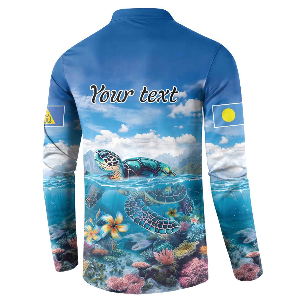 Personalised Palau Kayangel Atoll Button Sweatshirt Turtle With Coral Reef Under Water LT9 - Polynesian Pride