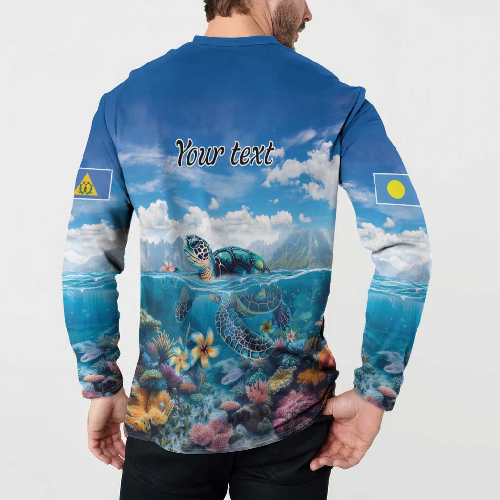 Personalised Palau Kayangel Atoll Button Sweatshirt Turtle With Coral Reef Under Water LT9 - Polynesian Pride