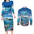 Personalised Palau Kayangel Atoll Couples Matching Long Sleeve Bodycon Dress and Long Sleeve Button Shirt Turtle With Coral Reef Under Water