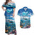 Personalised Palau Kayangel Atoll Couples Matching Off Shoulder Maxi Dress and Hawaiian Shirt Turtle With Coral Reef Under Water