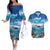 Personalised Palau Kayangel Atoll Couples Matching Off The Shoulder Long Sleeve Dress and Hawaiian Shirt Turtle With Coral Reef Under Water