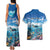 Personalised Palau Kayangel Atoll Couples Matching Tank Maxi Dress and Hawaiian Shirt Turtle With Coral Reef Under Water