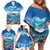 Personalised Palau Kayangel Atoll Family Matching Off Shoulder Short Dress and Hawaiian Shirt Turtle With Coral Reef Under Water