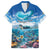 Personalised Palau Kayangel Atoll Family Matching Off Shoulder Short Dress and Hawaiian Shirt Turtle With Coral Reef Under Water